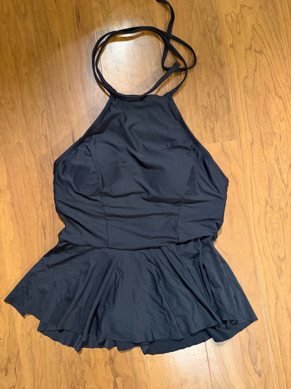 Kids Black Halter One-Piece Swimsuit with Skirt